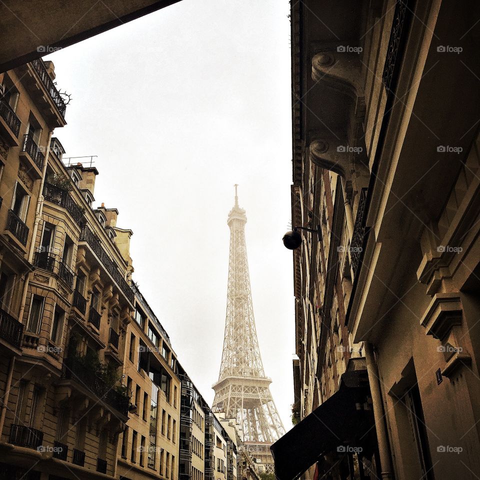 A view of Eiffel Tower in the streets of Paris 