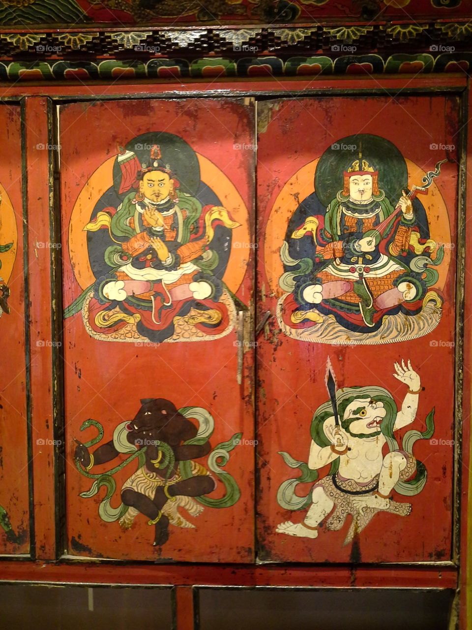 Traditional Tibetan Buddhist Wooden Art, Hand Carved and Painted.