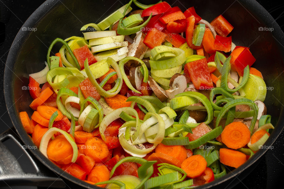 vegetables in a pan