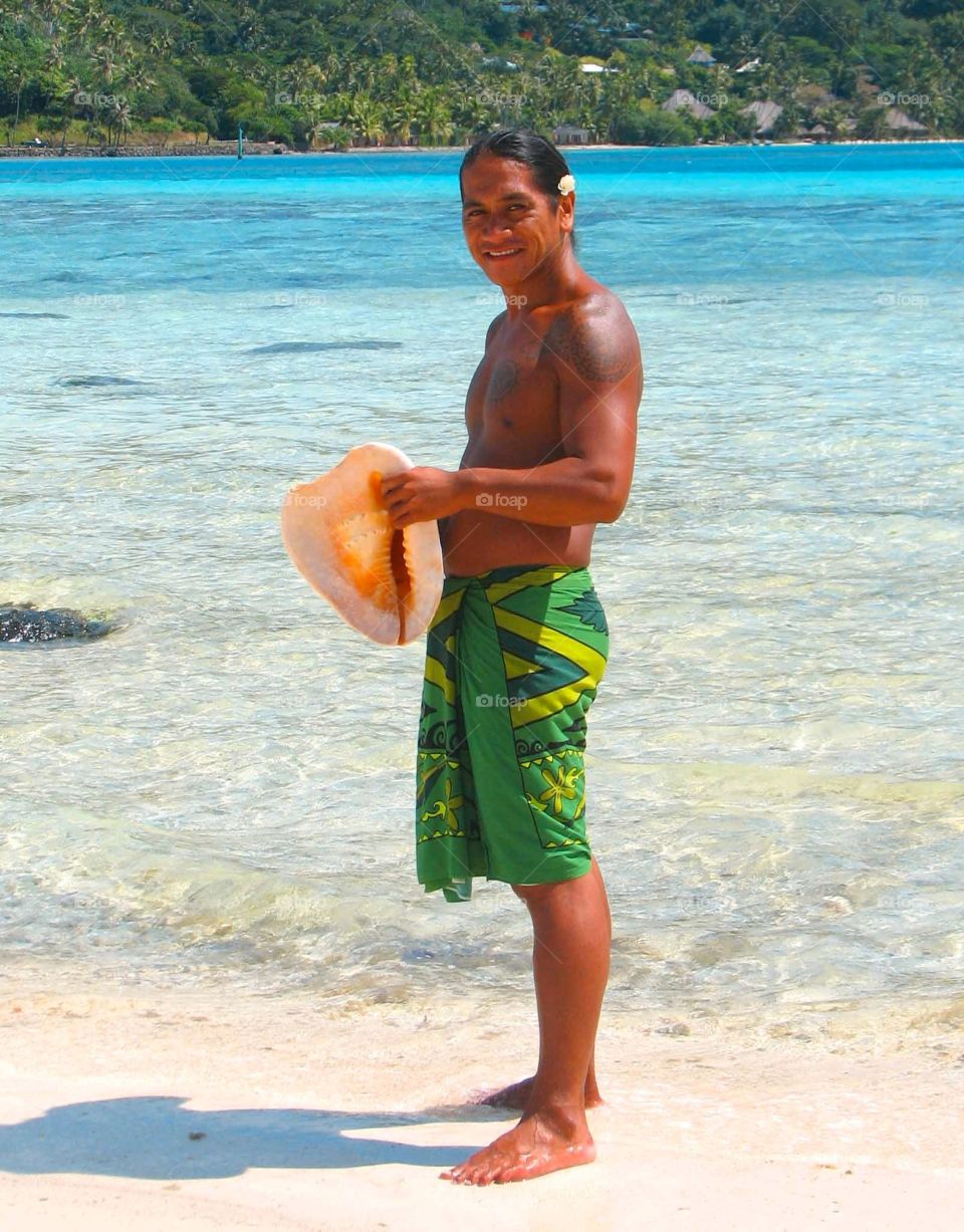 Hotel staff member, Bora Bora. Hotel staff member at the Sofitel Private Island poses for me in Bora Bora, French Polynesia