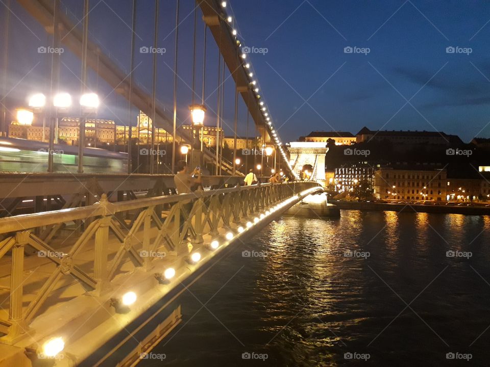 Széchenyi Chain Bridge in Budapest illuminated