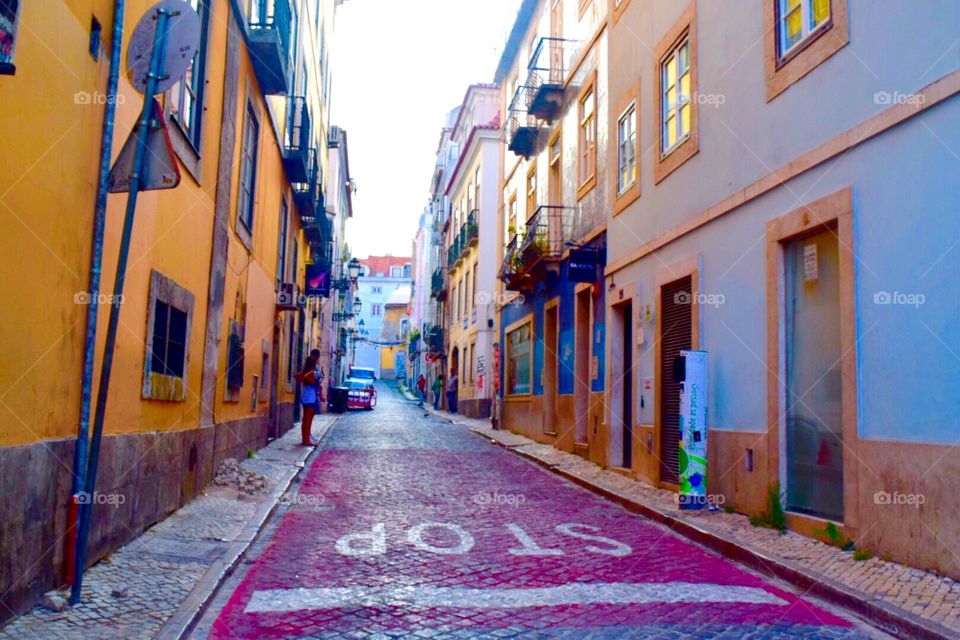 Colourful buildings and street 