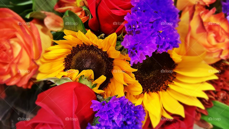 bouquet of flowers. yellow sun flowers
