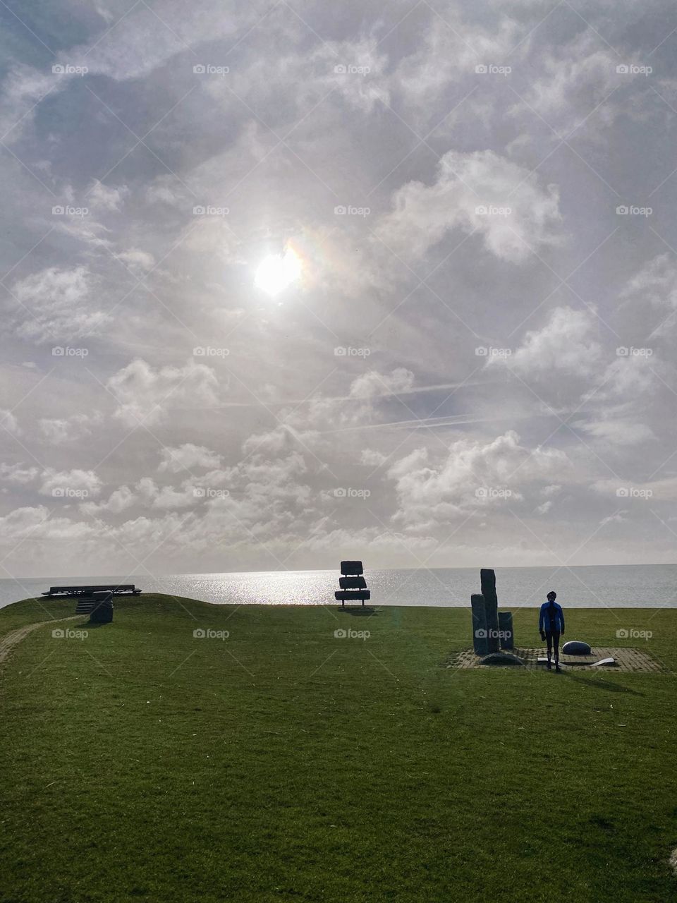 Island Terschelling, The Netherlands. Seashore, sculptures, cloudy sky, green, spacious, sea, view, beautiful nature