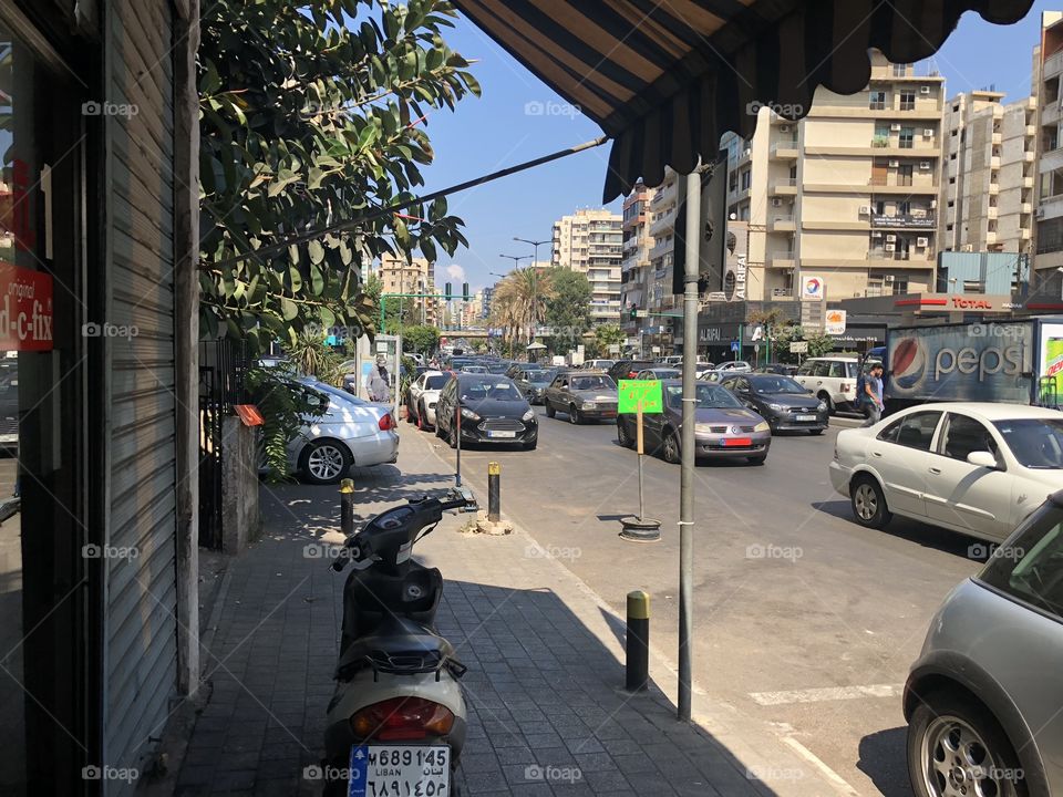 A picture of a very busy street on rush hour in the city of Beirut Lebanon