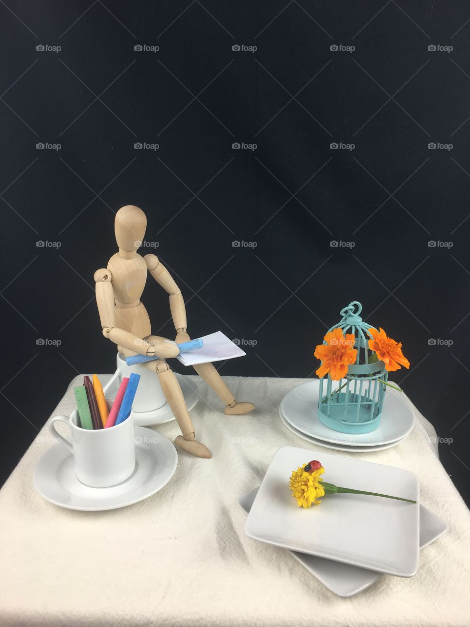 Bob creating art, still life