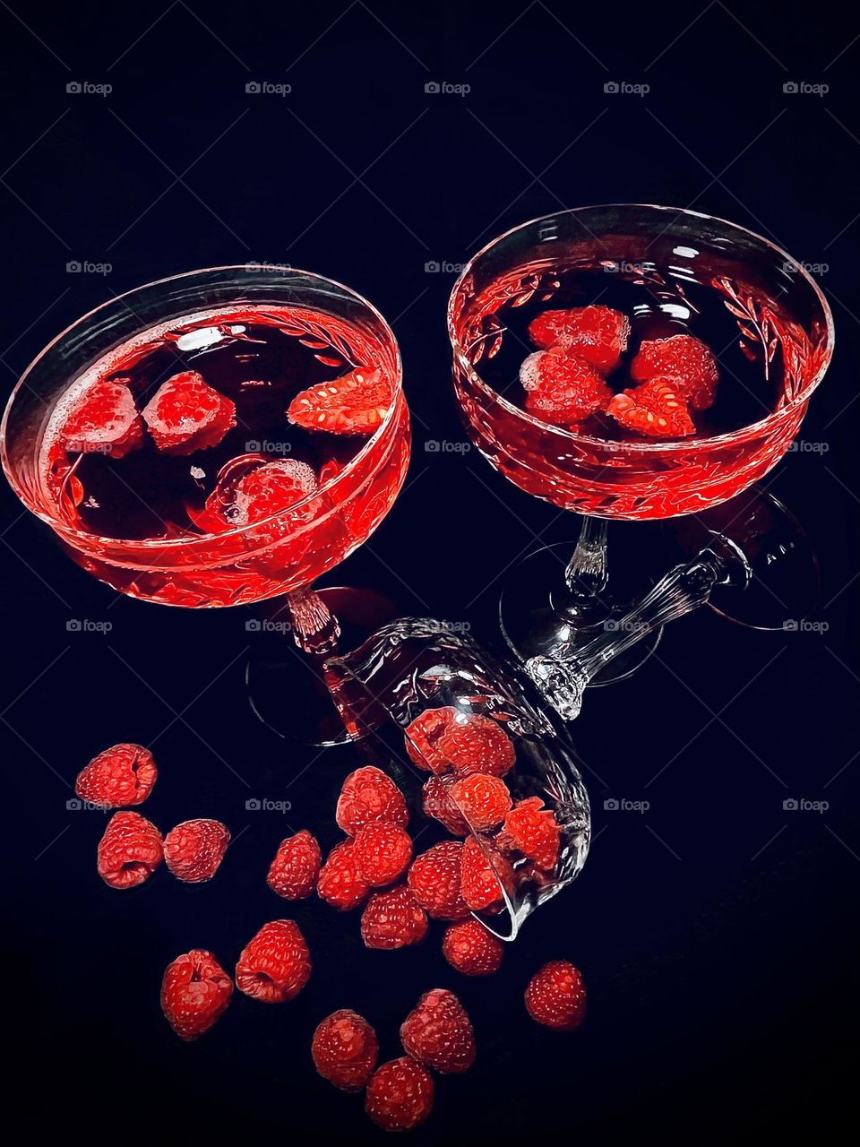 Raspberries in Crystal Glasses