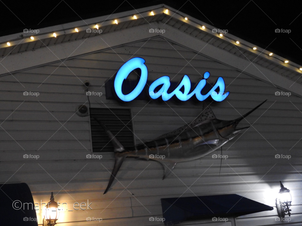 Oasis on Joe Pool Lake at night.