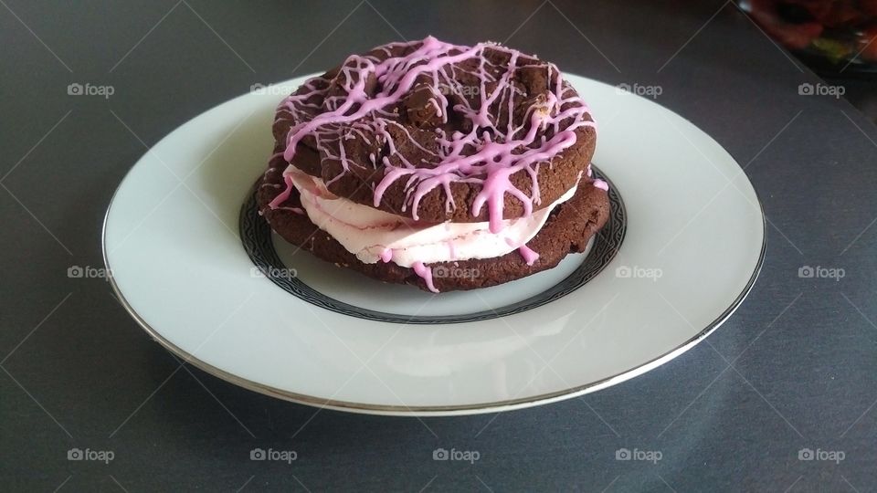 Brownie Cookie with Strawberry Filling