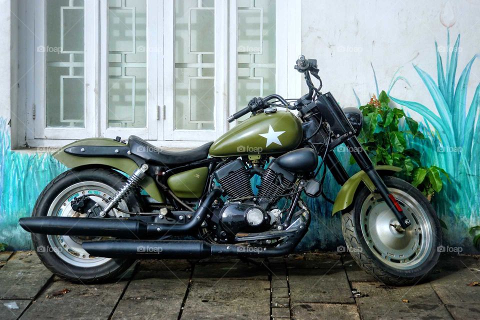 Harley Davidson motorbike in army style