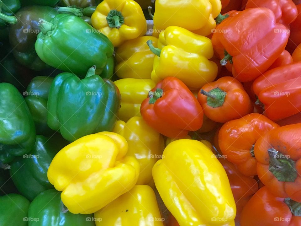 Tricolored peppers green yellow orange red vegetables produce fresh group background