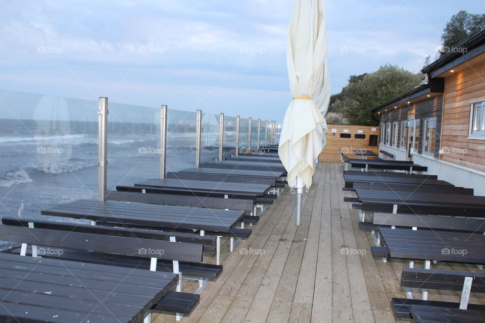 Tom matställe. Vacker strand.