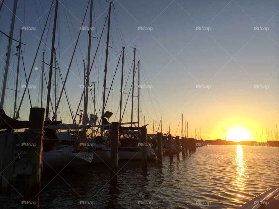 Harbour in sunset