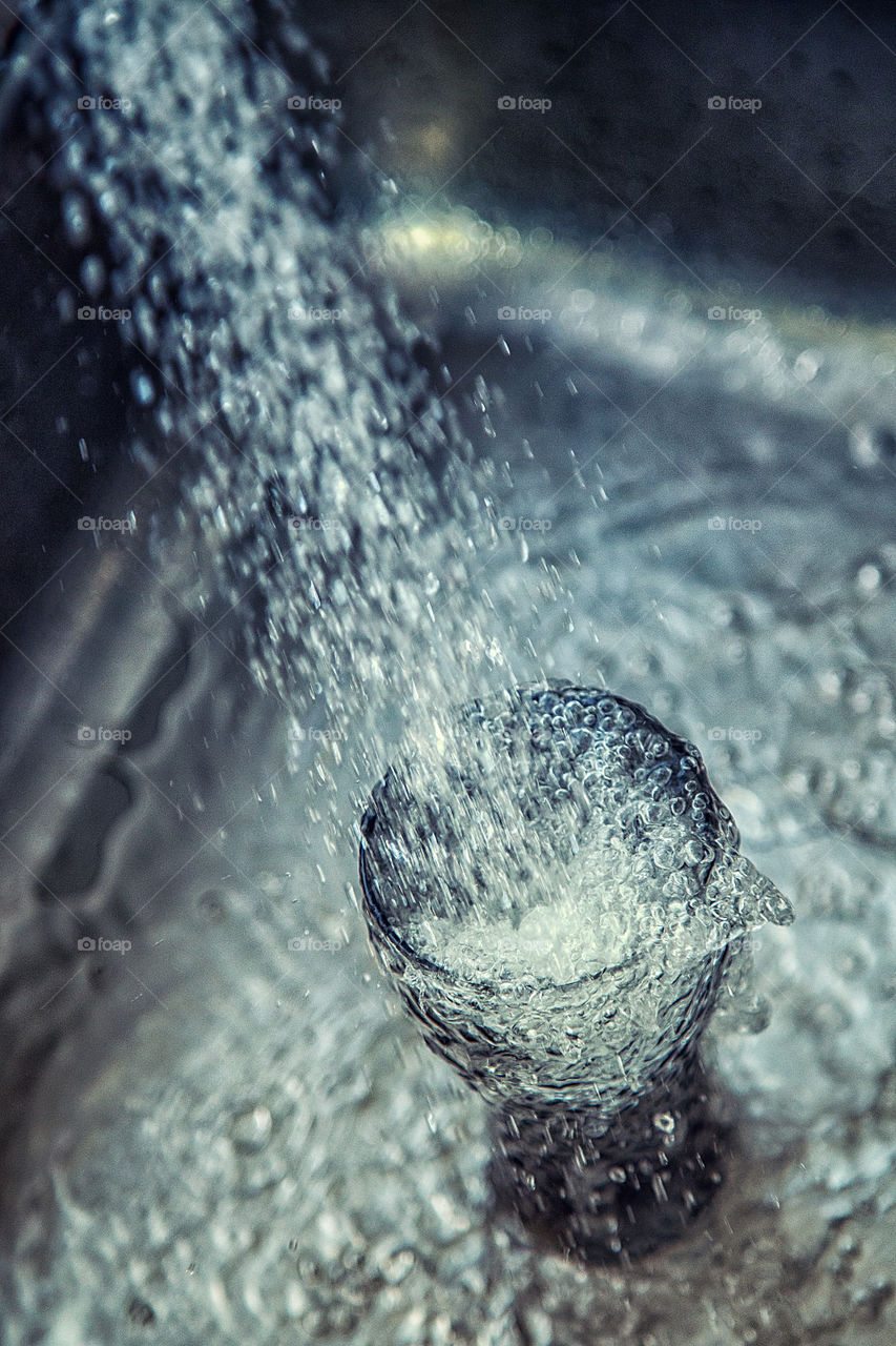 High angle view of water on glass