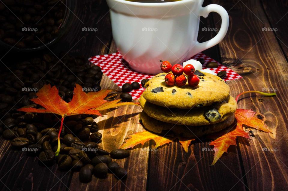 coffee been still life on wooden background