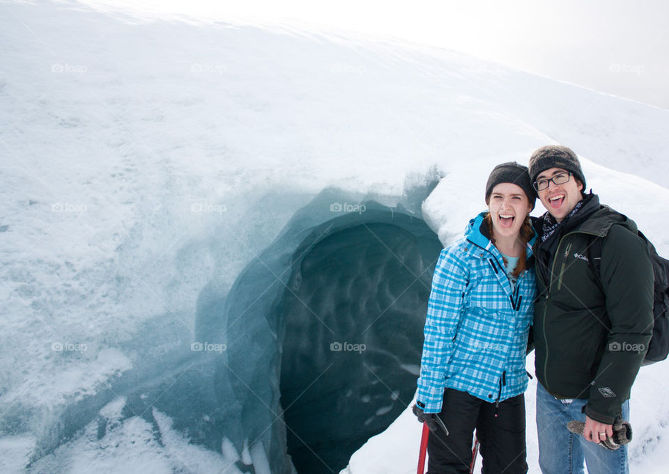 Couple on a glacier hike 
