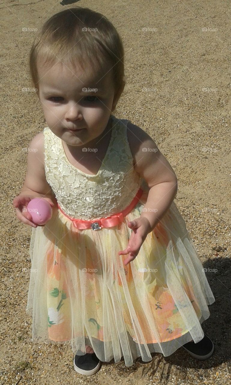1 year old Easter. her second Easter! She is still having fun finding eggs when I hide them again in the house!