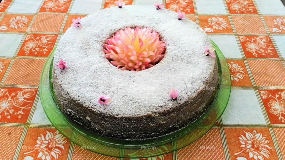 Homemade cake with flowers