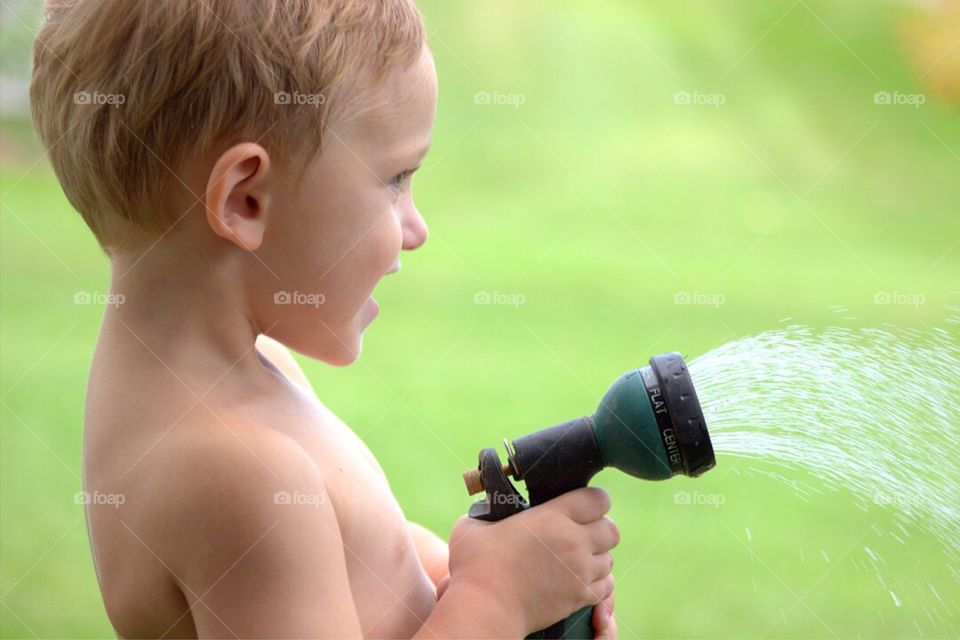 Watering the garden. 