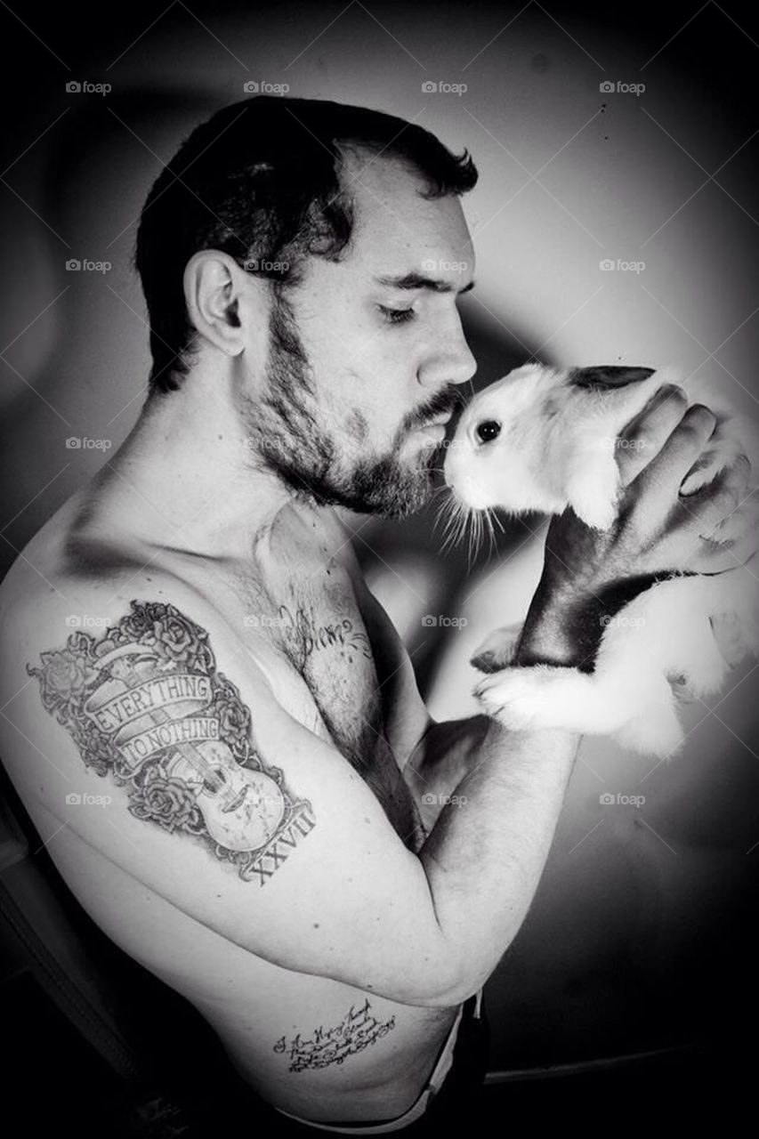 Man and rabbit