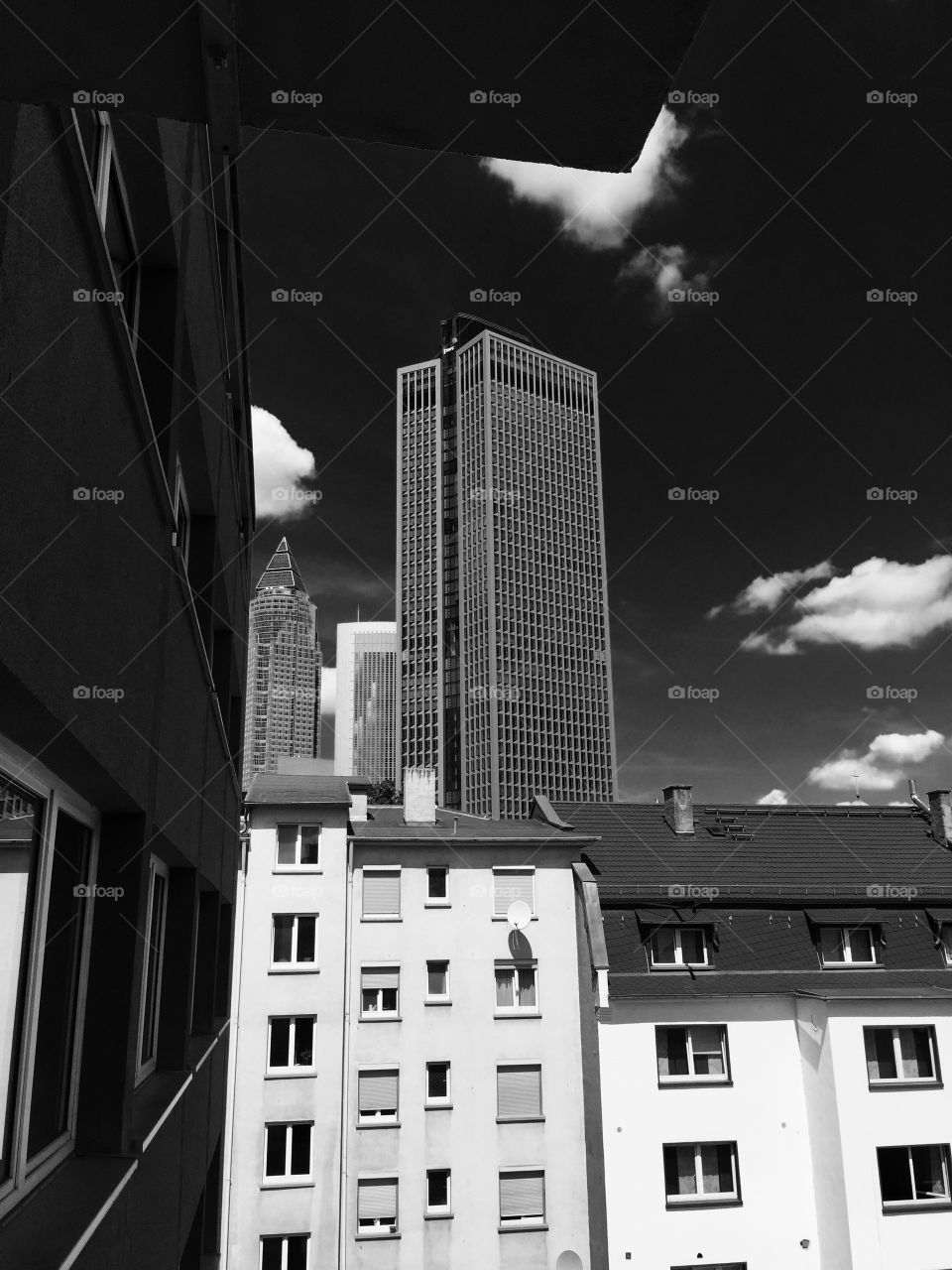 Frankfurt's skyscraper. A very hot day in Frankfurt. I was on the balcony of my friend Simon. So I just took a little snapshot. 