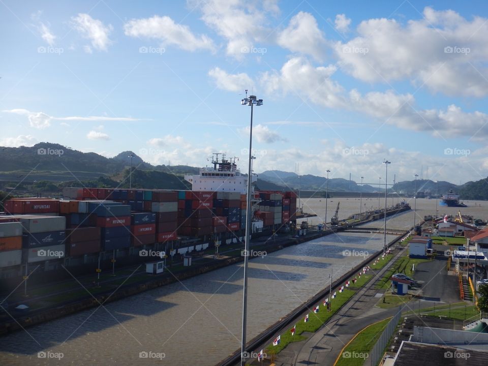 Panama Canal with clouds 