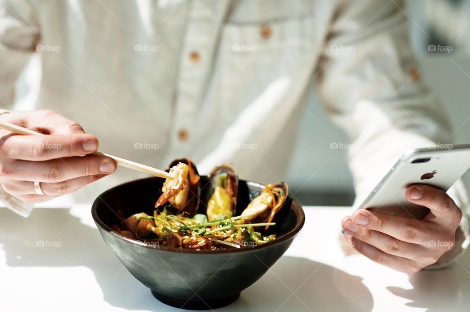 close-up of a plate with Asian cuisine