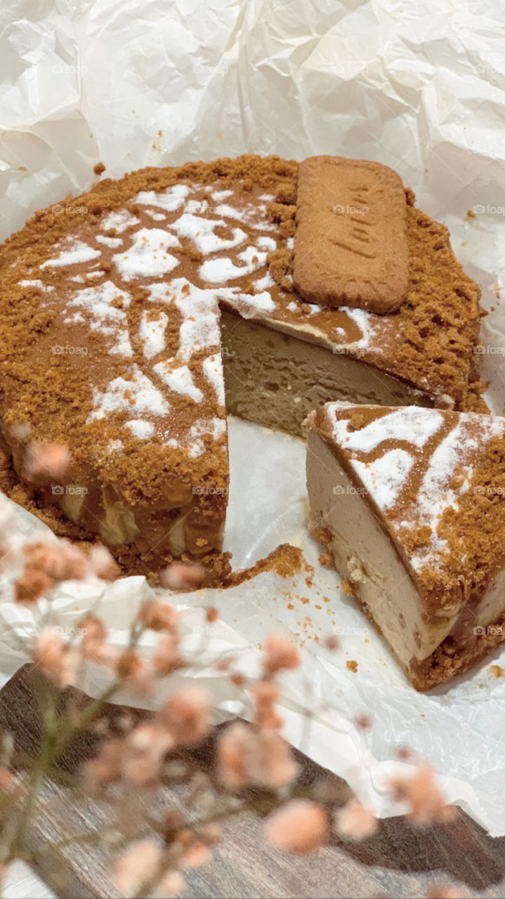 Home baked basque burnt cheese cake in lotus Biscoff flavour 