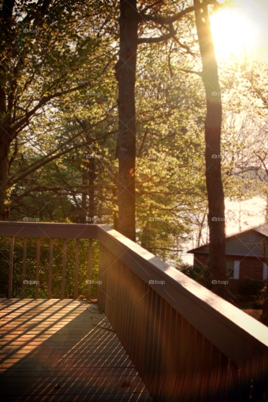The morning sun beating down on the decking of a New England home.