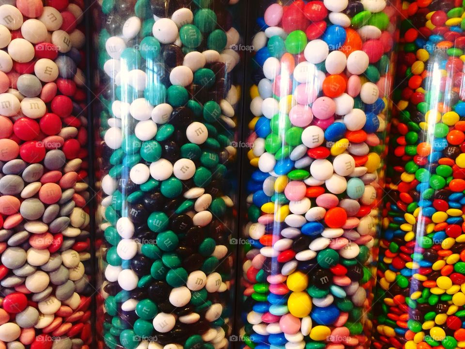 Candy. A colorful variety of M & M candies.