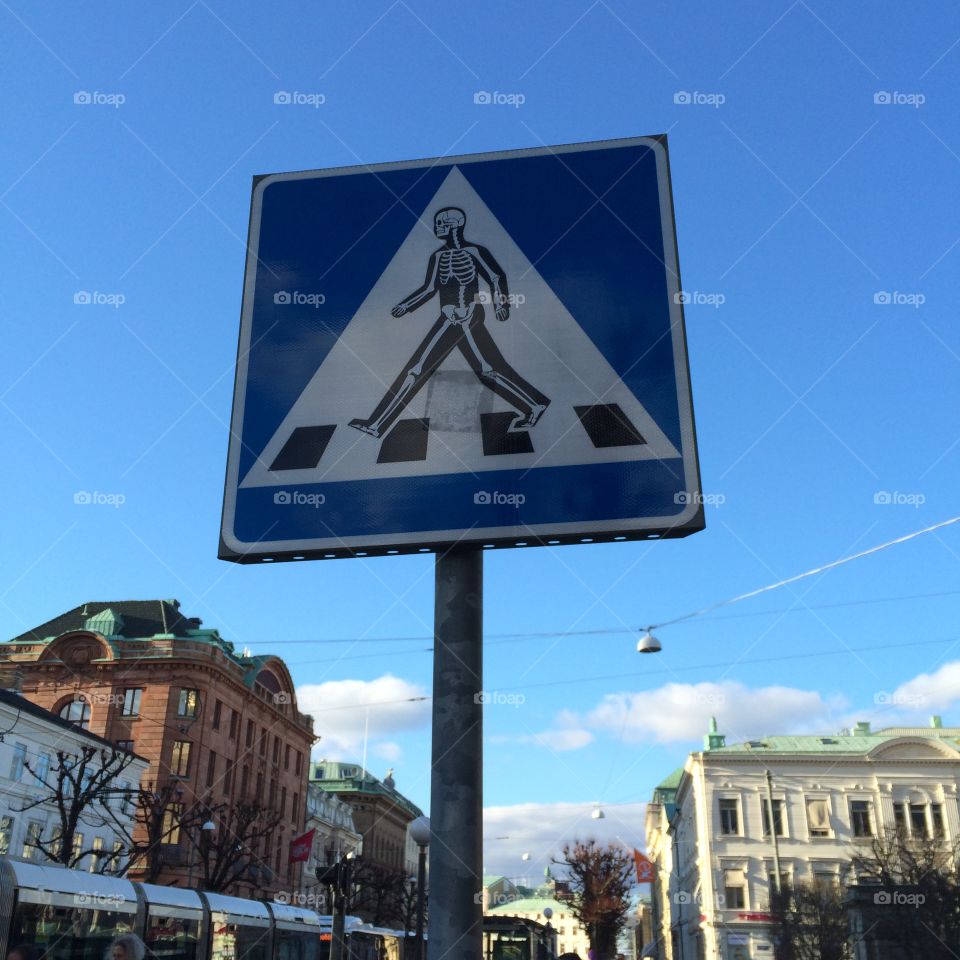 Road sign. Walk zebra crossing