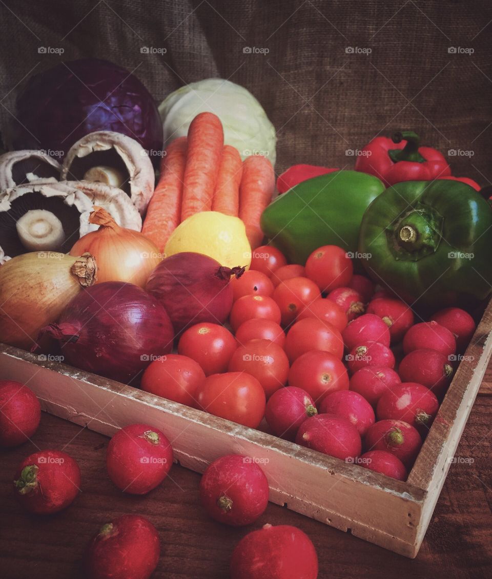 Fresh organic vegetables in box