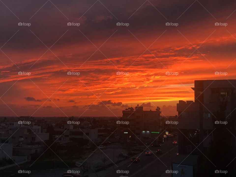 Sunset, office view, Limassol Cyprus 