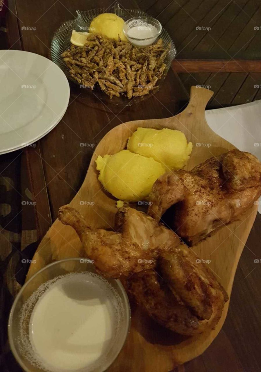 chicken with polenta and garlic sauce