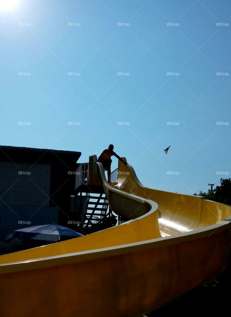 water slide into the pool at a hotel in Fethiye Turkey