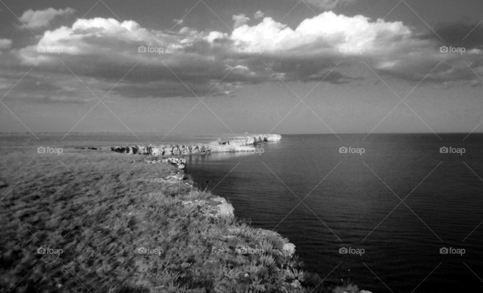 sea and steppe landscape black and white