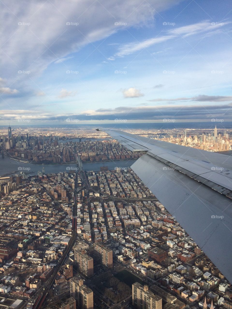 Flying over New York buildings 