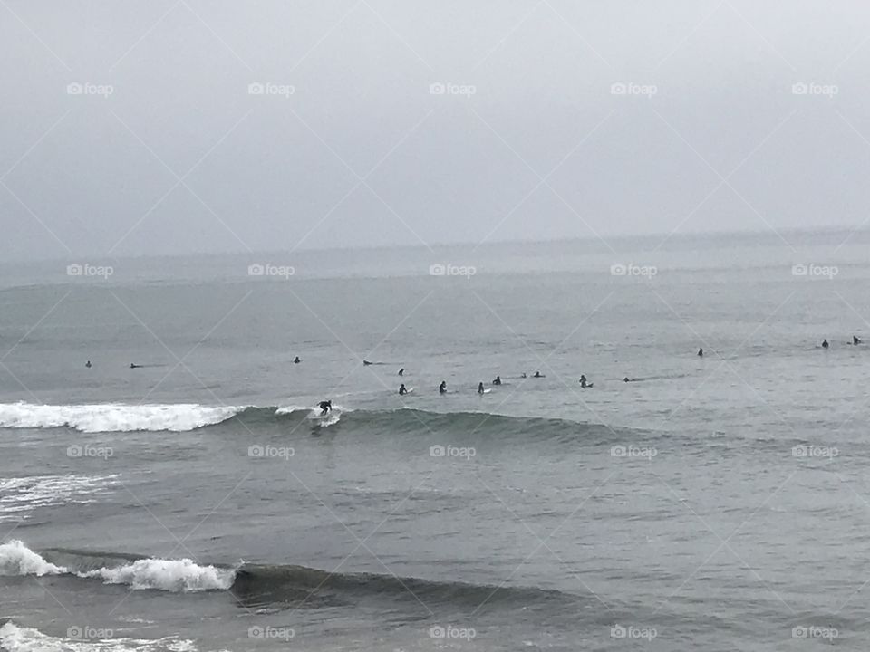 Surfers Riding Waves 