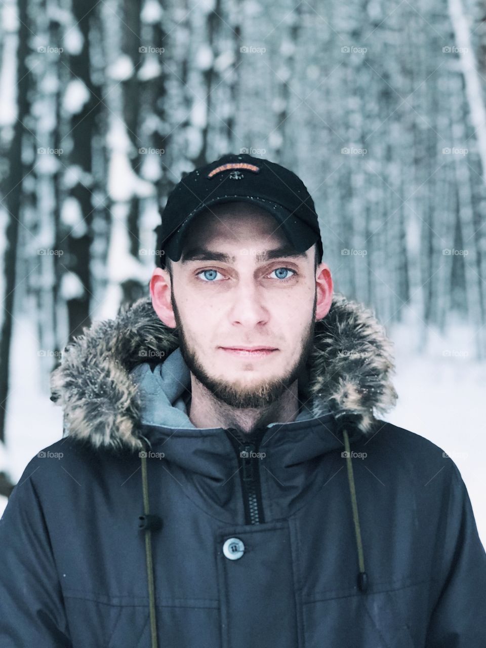 Winter outdoors man portrait