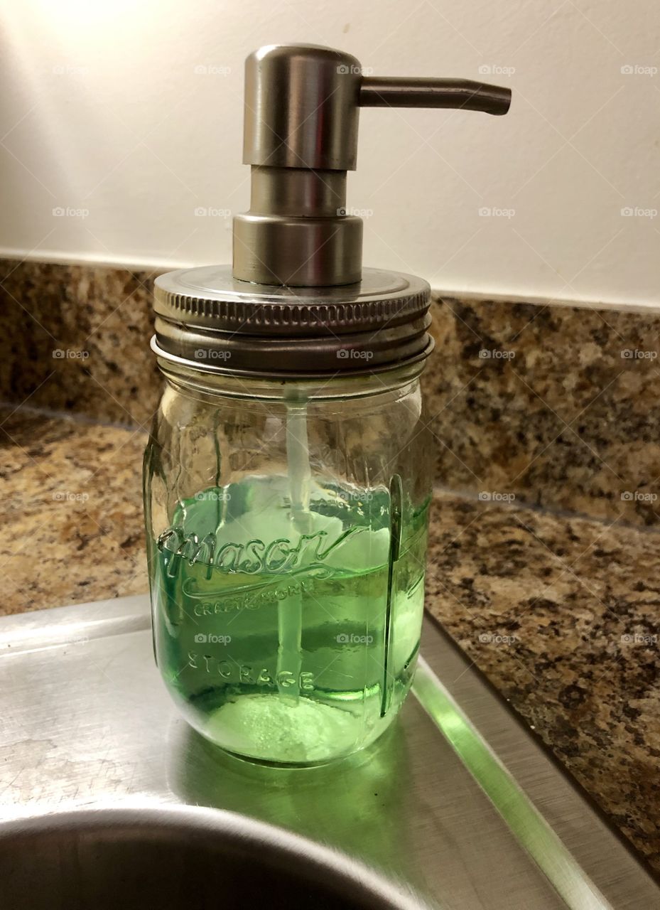 Kitchen Soap dispenser up-cycled mason jar glass  