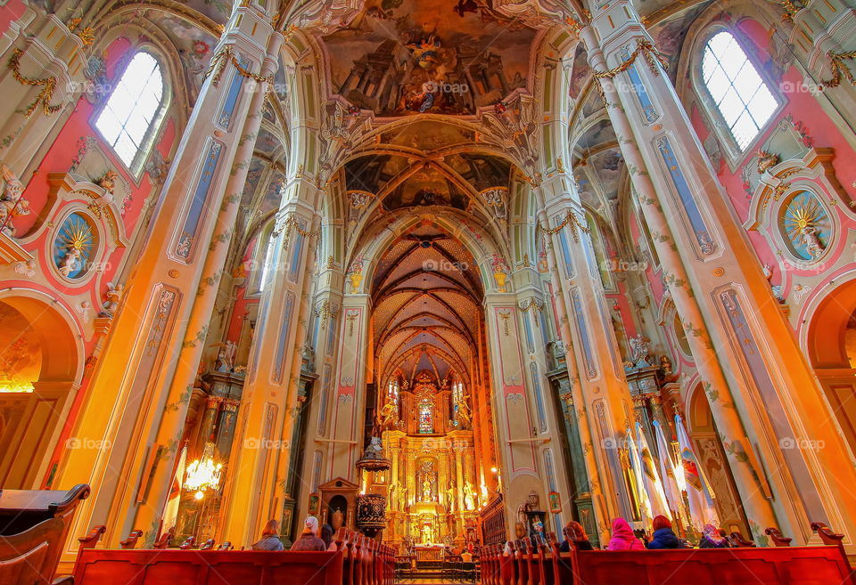 Internal views of cathedrals and churches of Lviv.