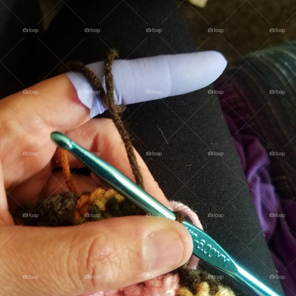 crochet solution for yarn burn on finger while crocheting lol