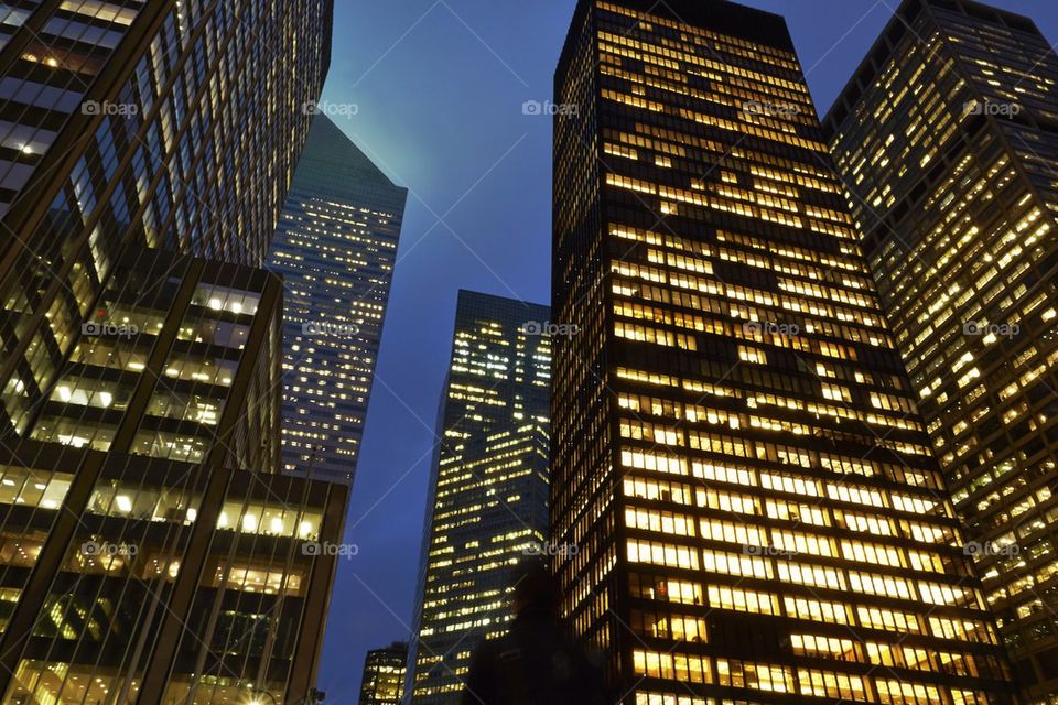 Modern office buildings at night