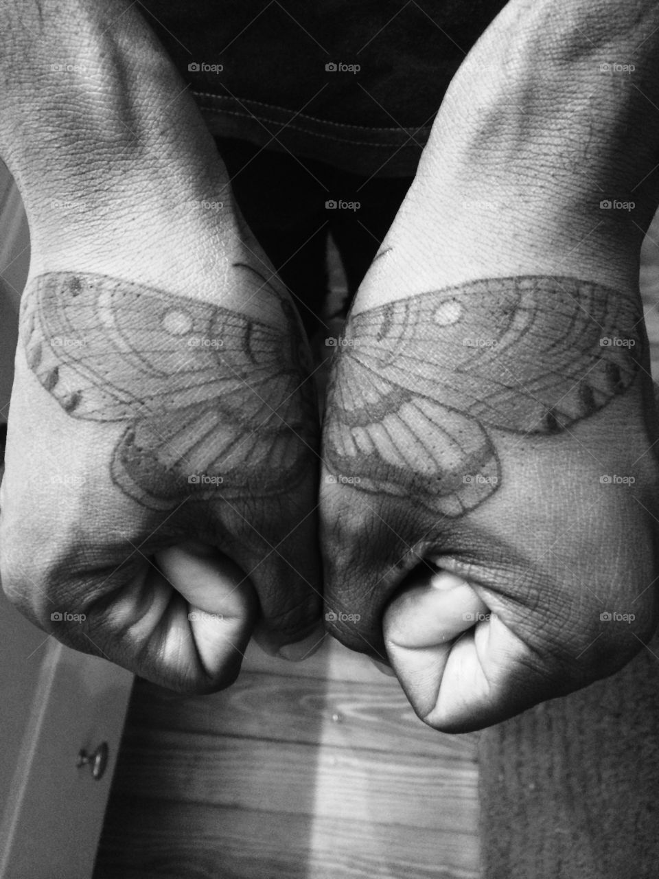 Mirror Tattoo on hands, death head moth, Tampa, by Chris at Red Letter One

