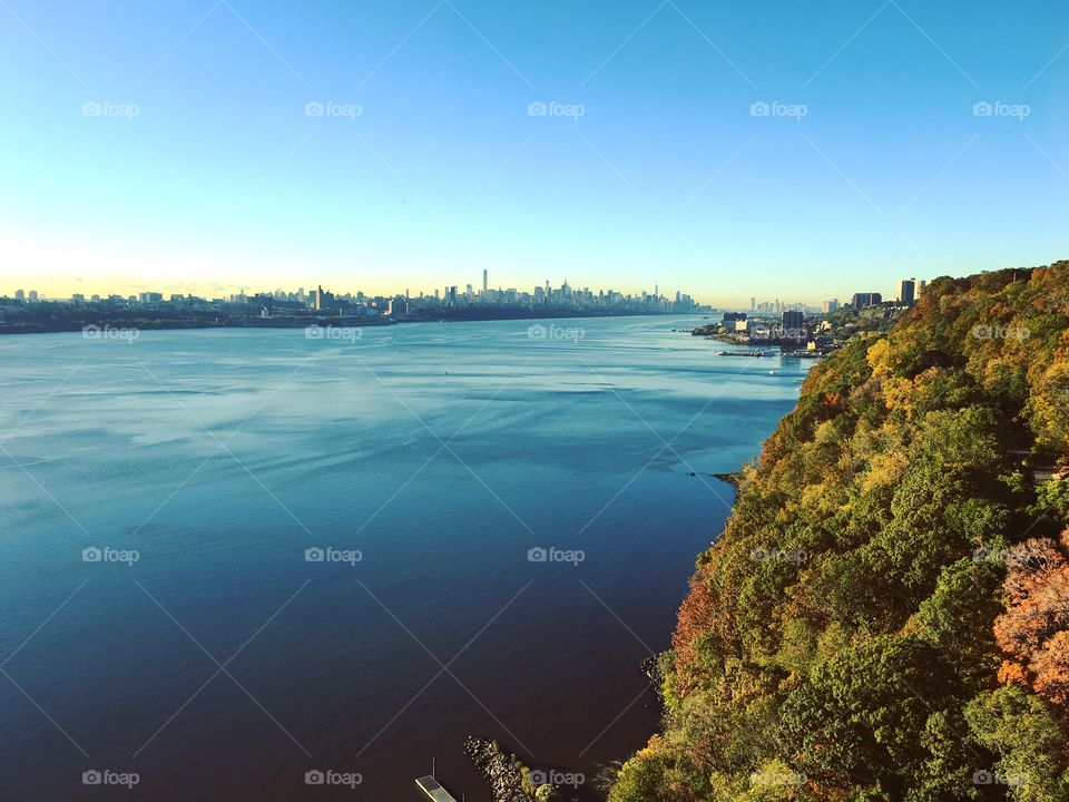Hudson River valley, fall nature, NYC skyline 