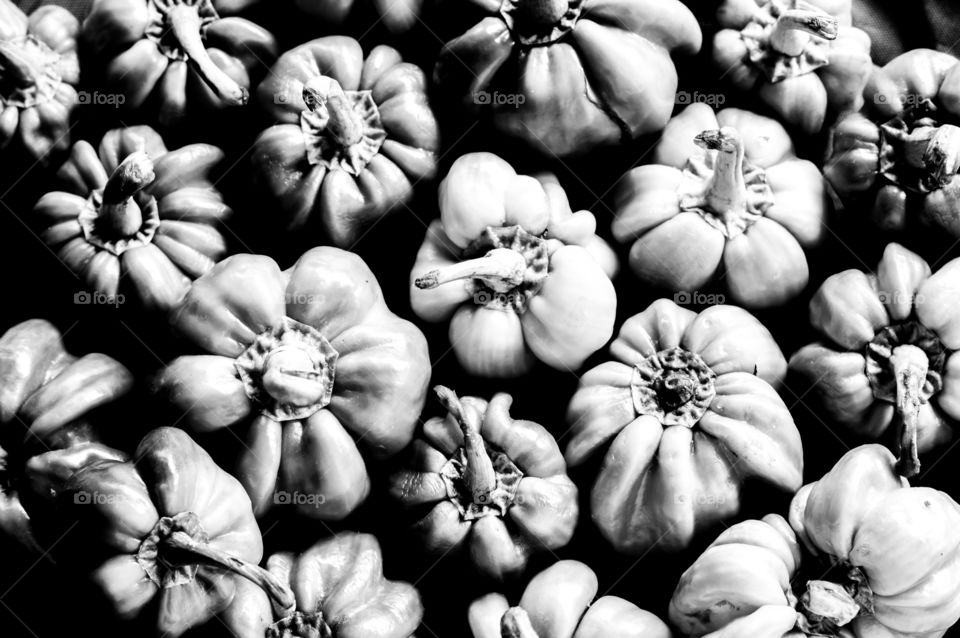 Black and white view of capsicums.