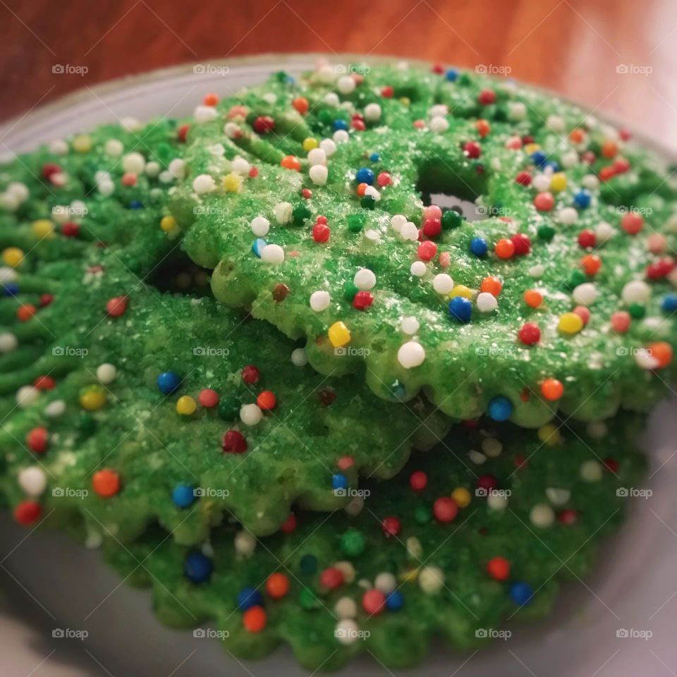 Voortman Christmas Cookies in Green Sugar with colorful sprinkles says the Holidays to me.