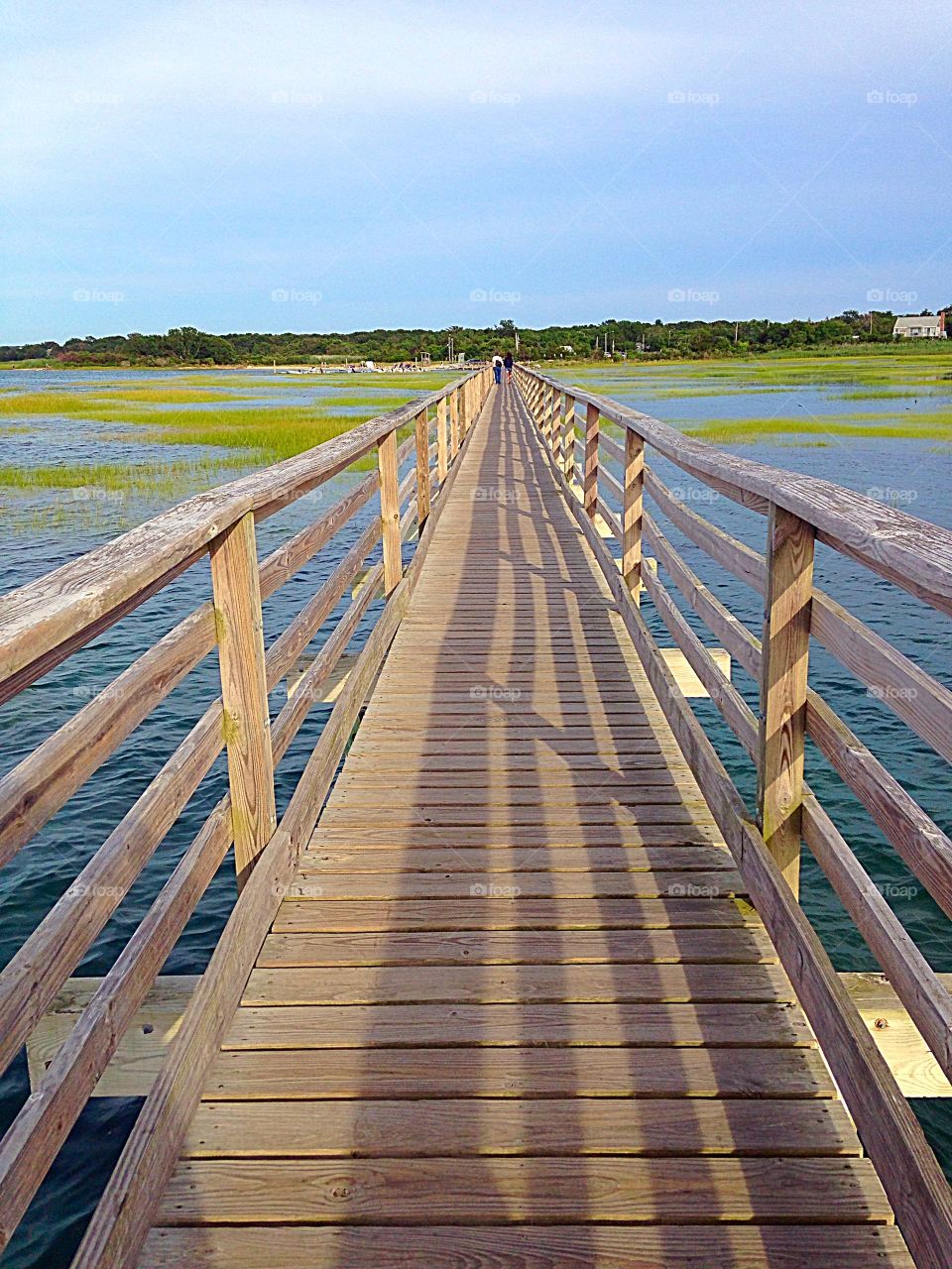 View of boardwalk over lake