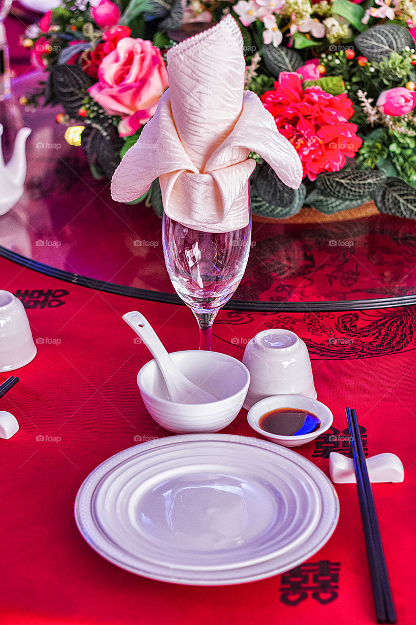 Place setting at wedding reception