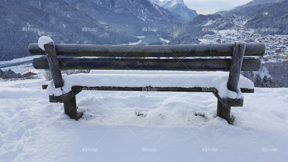 snowy bench